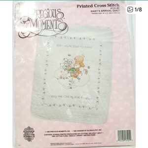 New Precious Moments Printed Cross Stitch Baby's Arrival Quilt 131-01 34x43 1983